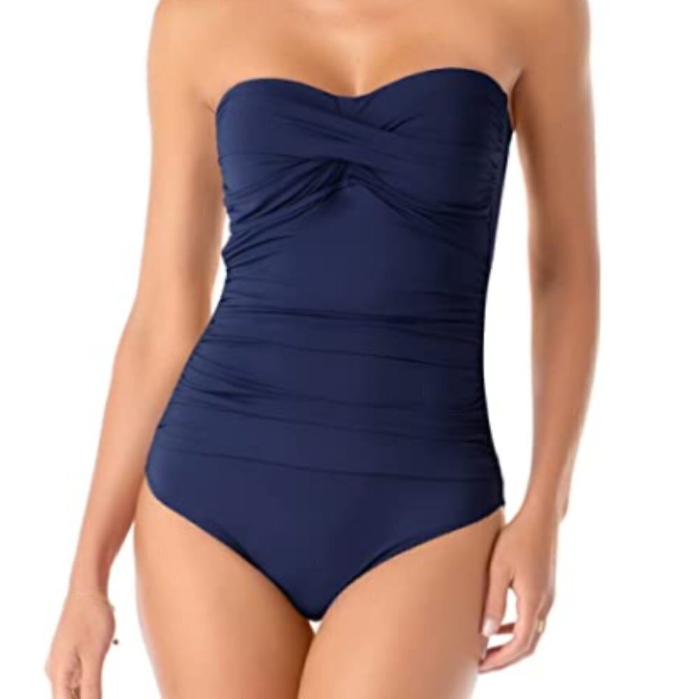 🌻NEW (w/tags!) Anne Cole Navy Blue Twist Front 1-Piece Swimsuit Size 6